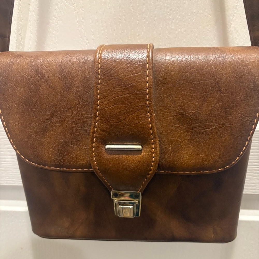 Vintage Hardside Leather Camera or Binocular Bag 9 x 10 x 3 Brown